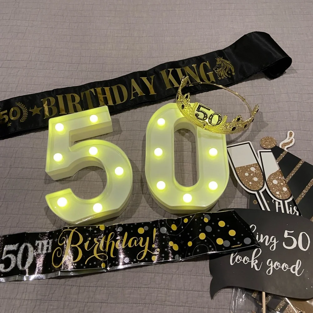 50th Birthday Party Decor Bundle – Gold & Black Theme